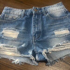 Frayed Hem Blue Denim Shorts